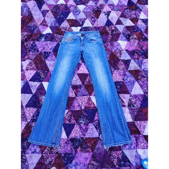 Y2K Cello Jeans Womens 8 28x33 Blue Embellished Bling Denim Boot Cut Grunge - Picture 1 of 13